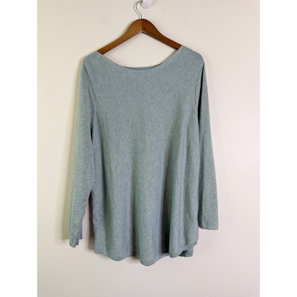 Chico's Seafoam Green Heathered Knit Tunic Top 3/4 Sleeve Boat Neck Size 3 XL - Picture 2 of 7